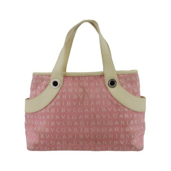 BVLGARI Tote Bag Logomania Beige Canvas x Leather Authentic Used - Picture 6 of 10